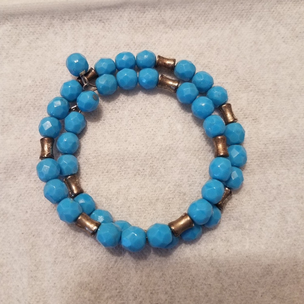 BLUE & SILVER BEAD WRAP BRACELET